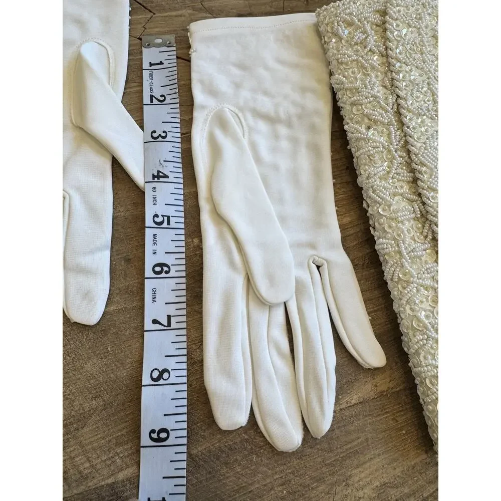 Vtg Weinstock-Hale Beaded Envelope Clutch Seed Beads Gloves White Bridal Evening